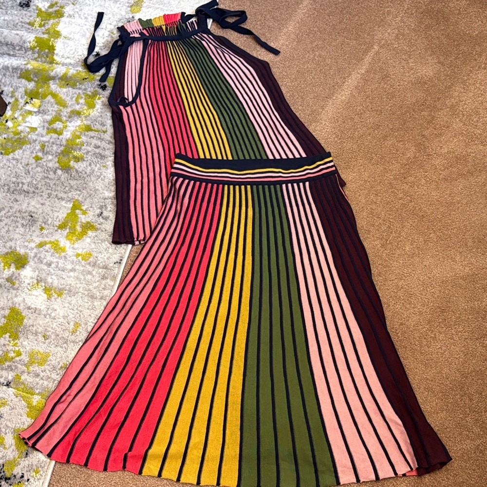Striped Knit Tank and Skirt Set in Multicolor